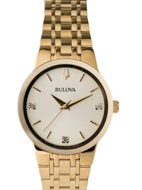 BULOVA LADIES CHAMPAGNE DIAL gold and diamond 30mm watch